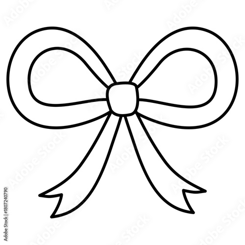 Coquette Ribbon Bow Outline Wavy Elegant Doodle Hand Drawn