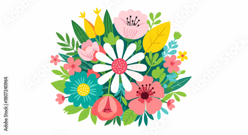 Cheerful floral bouquet brings vibrant spring feeling to designs and invitations with colorful bloom elements