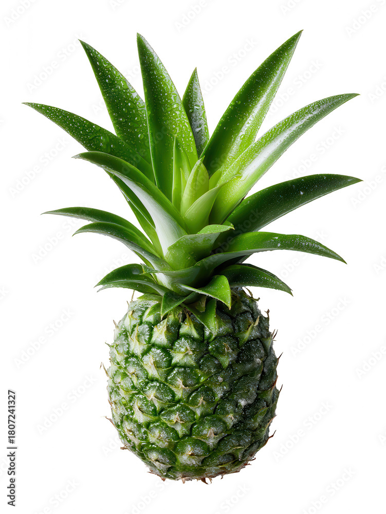 Fototapeta premium Whole Pineapple with Leaves on White Background