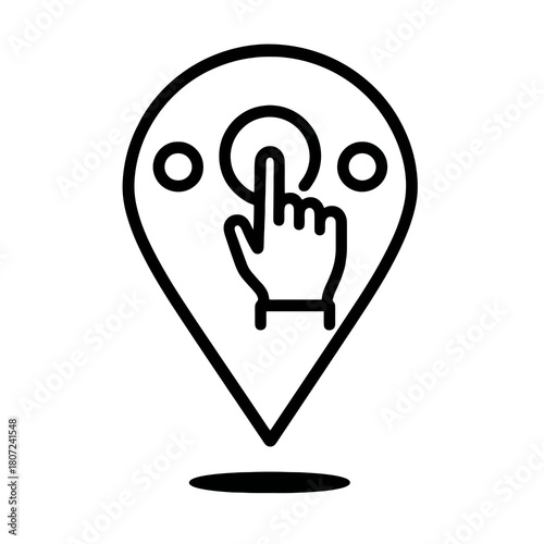 Thin-line angled hand selecting one option icon inside triangle pin, transparent PNG, ideal for preference indication and choice decision UI.