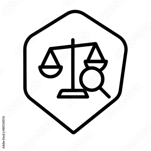 Minimal black tilted balance symbol within analytical choice marker, fine-outline vector, no shading, perfect for decision platforms and preference evaluation UI.