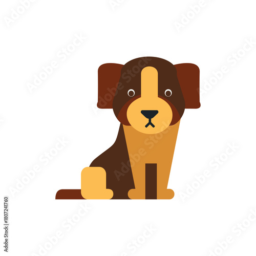 A charming flat design illustration of a cute brown and tan puppy dog sitting patiently