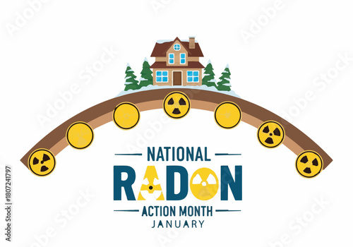 National Radon Action Month illustration showing toxic gas danger under a residential house