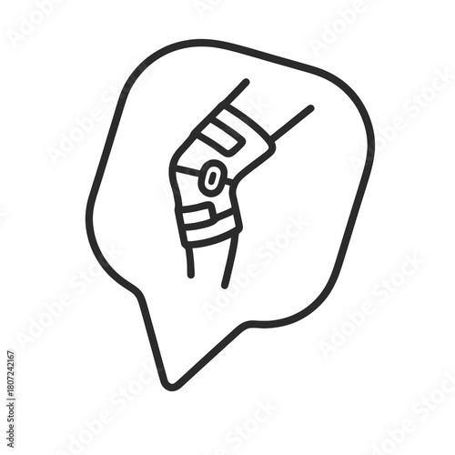 Minimal black tilted joint brace symbol within rectangular health marker, fine-outline vector, no shading, suited for therapy, injury stabilization and recovery dashboards.