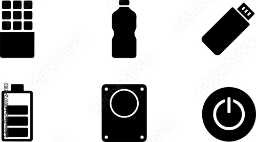 Set of miscellaneous icons representing food technology and energy in minimal black and white design for product information