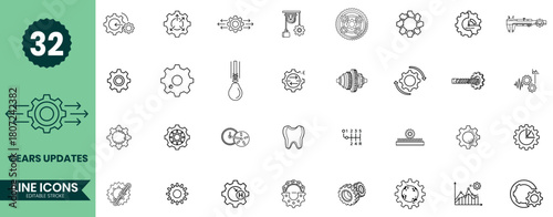 Gears Updates Line Icons Set  Mechanical Engineering, Settings, Process Optimization, Technology Outline Icon Pack