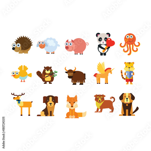 Collection of Adorable Cartoon Animal Illustrations A Diverse Set of Animated Creatures