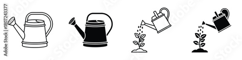Plant watering can icon in linear and clipart style pack on white background.