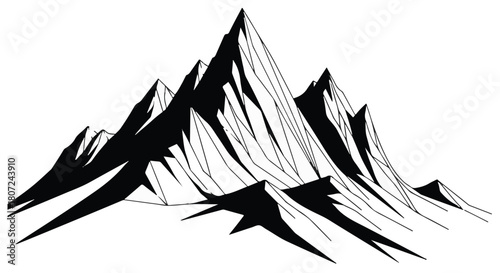 Dramatic black and white mountain peaks reaching towards the sky, evoking a sense of adventure and natural beauty.