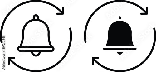 Repeating Notification Bell With Circular Arrow Reminder Icon Vector Silhouette and Pictogram..eps