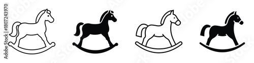 Rocking horse icon in linear and clipart style pack on white background.