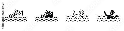 Sinking icon in linear and clipart style pack on white background.