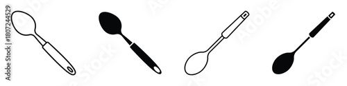 Spoon icon in linear and clipart style pack on white background.