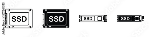 SSD drive icon in linear and clipart style pack on white background.