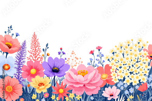 Vibrant spring flower border brings joyful, colorful elegance to your creative designs and branding projects