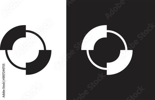 Circular Icons with Black and White Segments on Contrasting Backgrounds Keywords: circle, segment