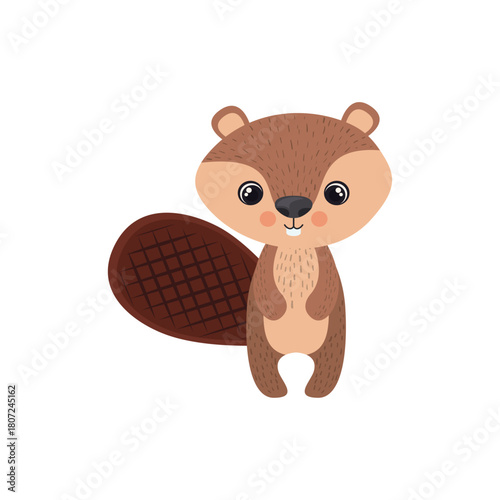 Charming animated beaver character illustration standing cheerfully