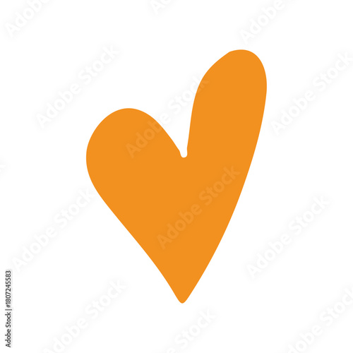 A simple hand-drawn orange heart, a doodle-style illustration for love and romance isolated on white