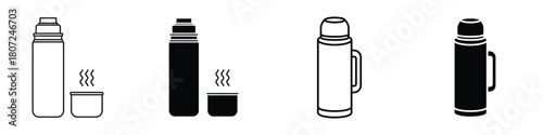 thermos icon in linear and clipart style pack on white background.