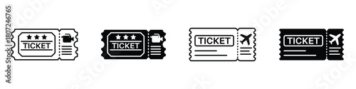 Ticket icon in linear and clipart style pack on white background.