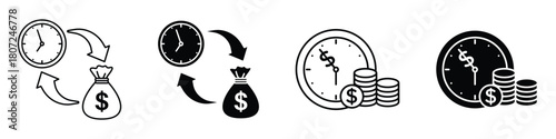 Time is money icon in linear and clipart style pack on white background.
