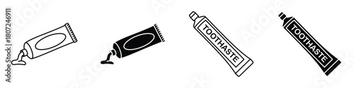 Toothpaste tube icon in linear and clipart style pack on white background.