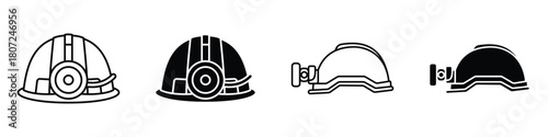 Torch helmet icon in linear and clipart style pack on white background.