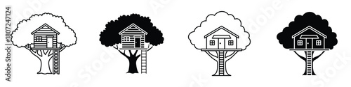 Tree house icon in linear and clipart style pack on white background.