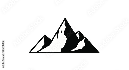 Majestic mountain peaks rise against a stark white background, symbolizing adventure and achievement.