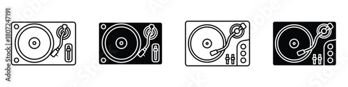 Turntable icon in linear and clipart style pack on white background.