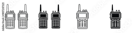 Two way radio icon in linear and clipart style pack on white background.