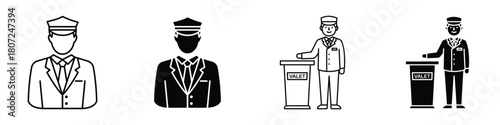 Valet icon in linear and clipart style pack on white background.