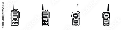 Walkie talkie icon in linear and clipart style pack on white background.