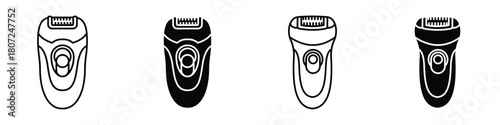 Woman electric epilator icon in linear and clipart style pack on white background.