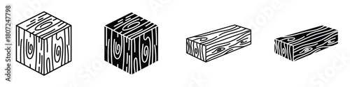 Wooden block icon in linear and clipart style pack on white background.