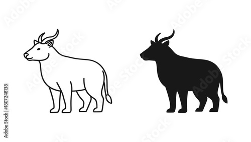 Set of anoa icons minimalist flat vector design of endemic Indonesian buffalo isolated on white background