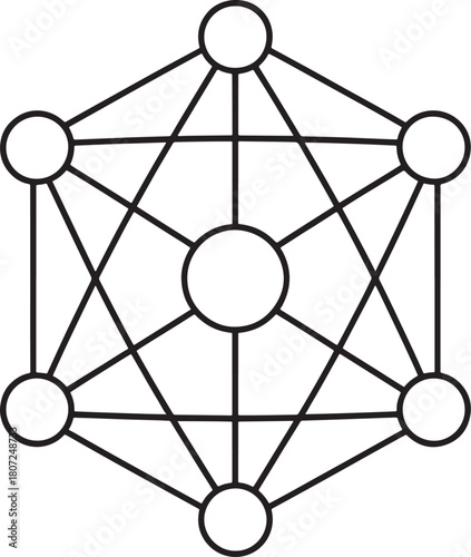 Geometric Hexagonal Star Pattern with Central Circle and Outer Circles shape symbol