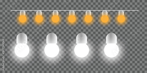 Glowing Light Bulbs Collection with transparent background .