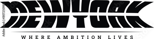 New York Bold Curve Text Logo Urban Black Typography Design for T-Shirts, Branding & Print on Demand