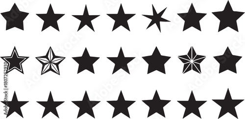Collection of various star shapes and designs, including solid, outlined, and abstract forms.