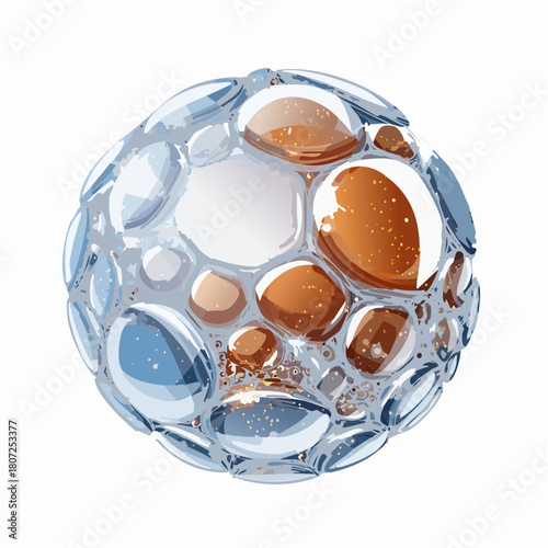 Abstract Spherical Design with Smooth Pebbles and Water Droplets in Shades of Blue Brown and White with Glittering Highlights