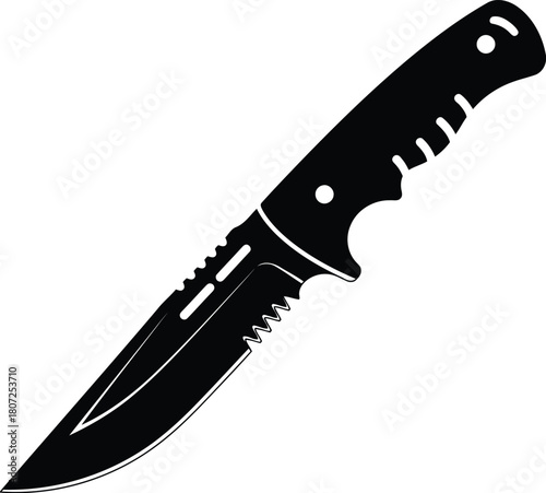Sharp tactical survival knife serrated blade rugged handle outdoor adventure gear essential equipment vector
