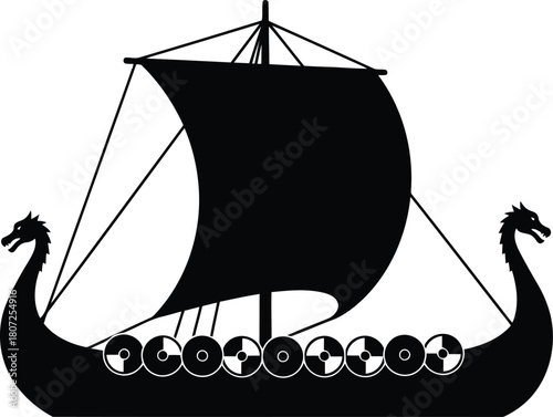 Iconic viking ship silhouette sailing across open waters historical nautical adventure art vector