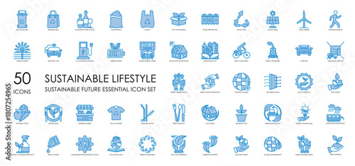 Sustainable Lifestyle two tone icon set