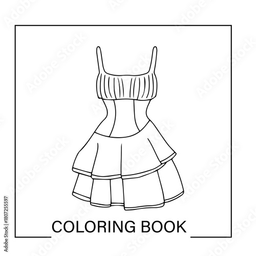 sexy dress to girls element design. Dress with fluffy skirt outline for coloring on a white background