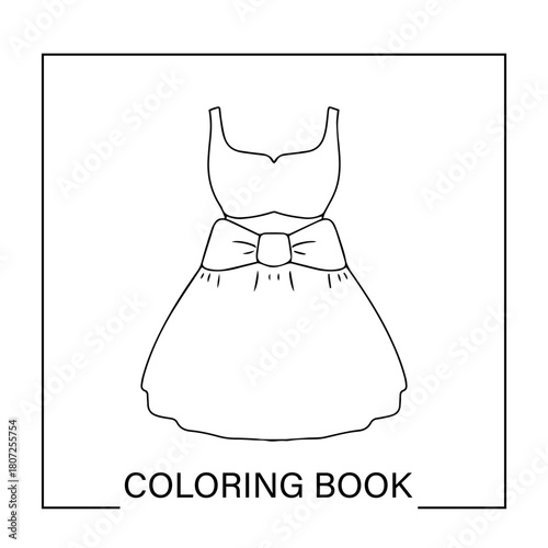 sexy dress to girls element design. Dress with fluffy skirt outline for coloring on a white background