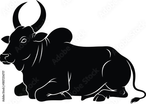 Silhouette of a zebu bull resting a classic indian animal symbol of strength and prosperity clean graphic vector