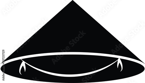 Traditional asian conical hat silhouette for cultural designs protective headwear symbol vector