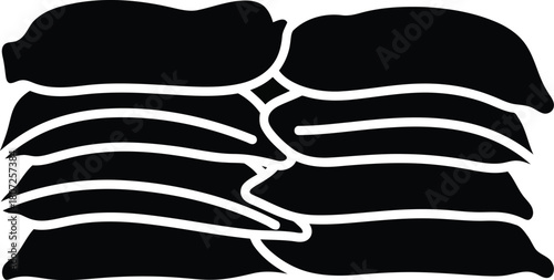 Stack of sandbags silhouette for flood protection and construction barrier defense vector