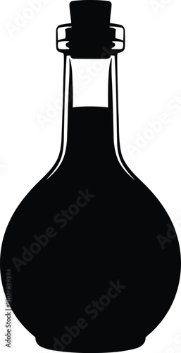 Vintage glass bottle with cork stopper silhouette elegant retro container vector